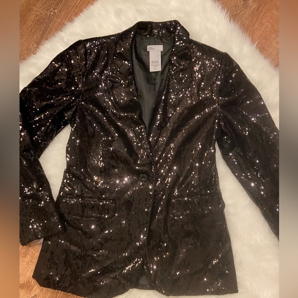 Linea Domani Black Sequin One Button Long Blazer XL - Picture 5 of 11